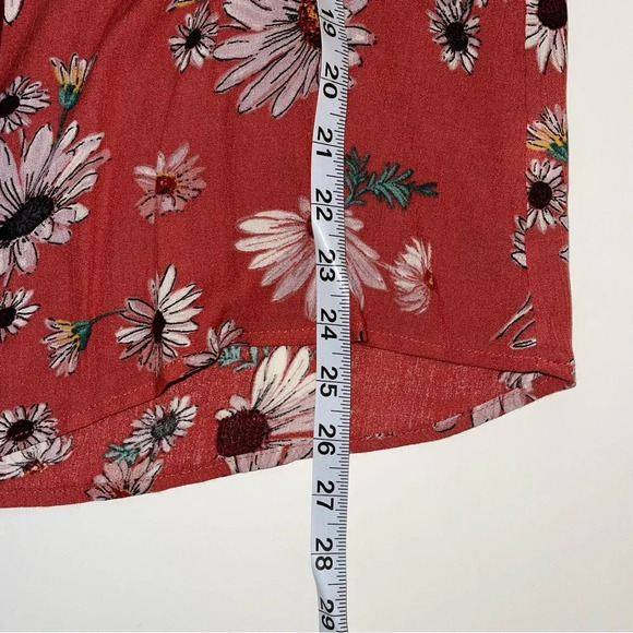 Maurices Burnt Orange Sunflower Print Lace Sleeve Tie Back Top Medium Women’s - Picture 9 of 12